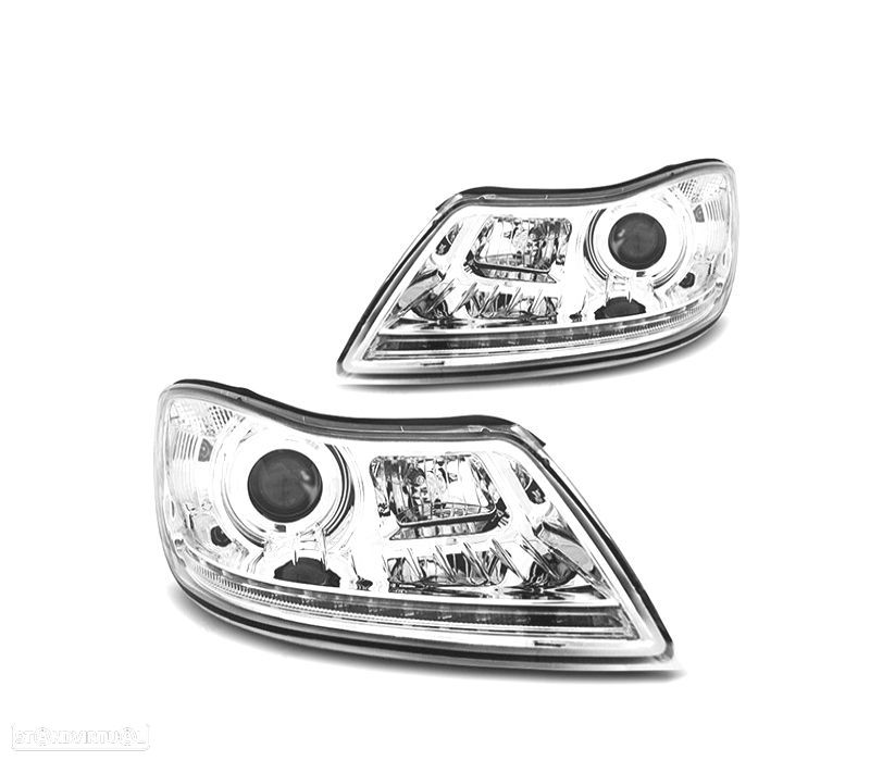FAROIS FRONTAIS PARA SKODA OCTAVIA 08-13 LUZ DIURNA FUNDO CROMADO - 1