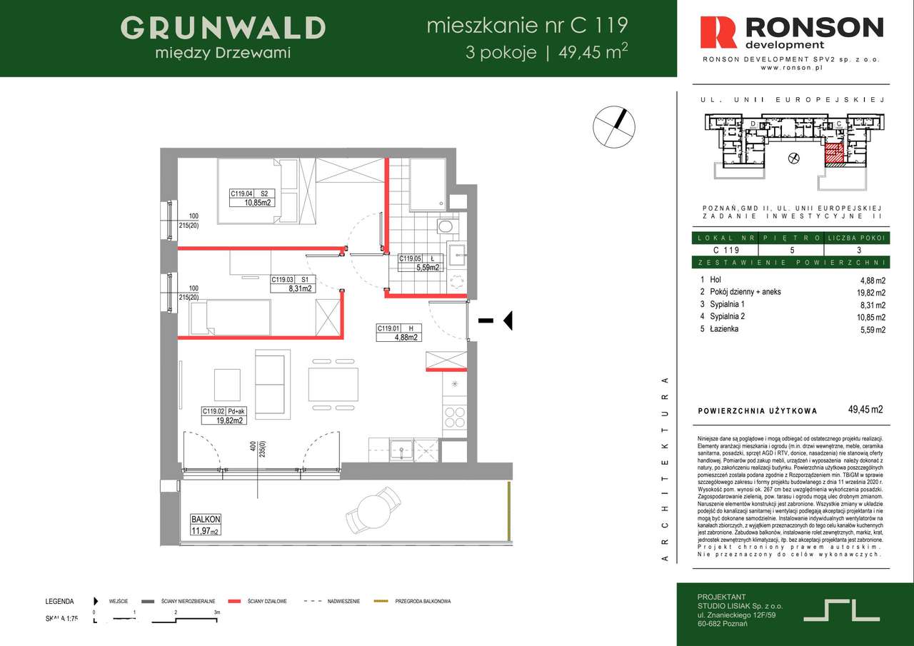 3-pokojowe mieszkanie 49m2 + balkon - Pełny obrazek: 2/11
