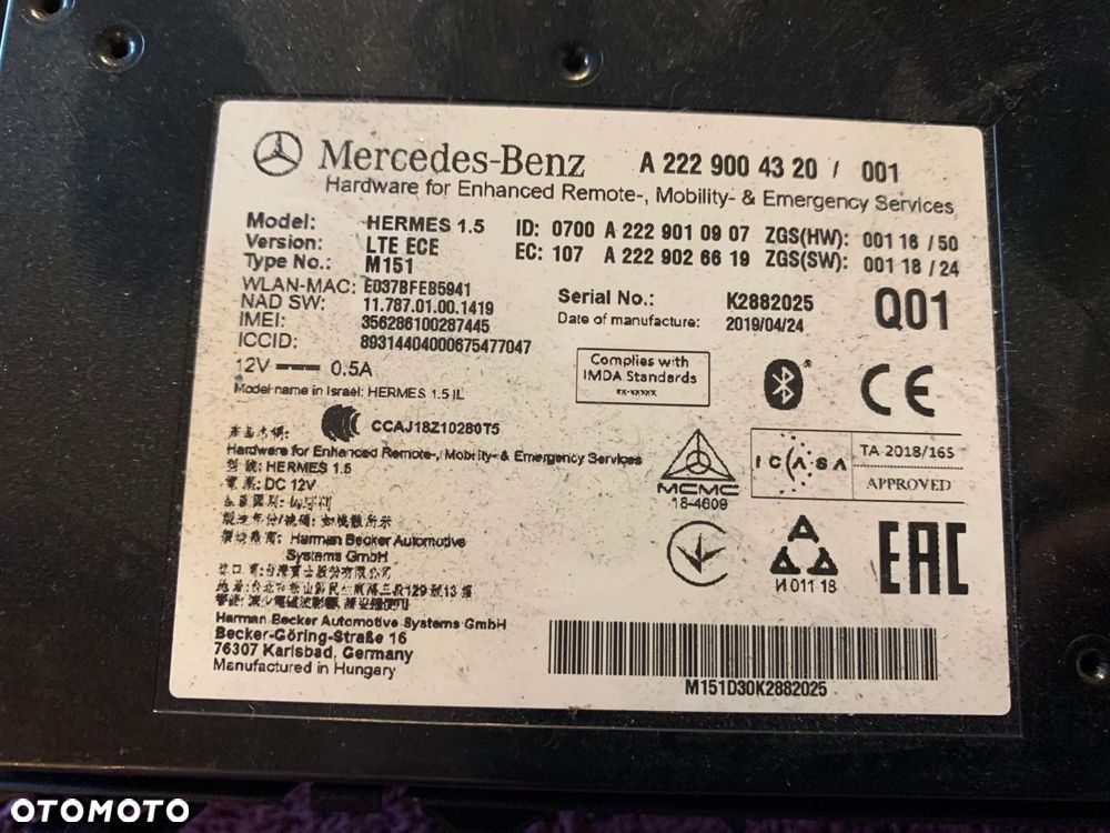 MODUŁ STEROWNIK TELEMATIC MERCEDES E-KLASA W213 KOMBI CLS C257 A2229004320 - 5