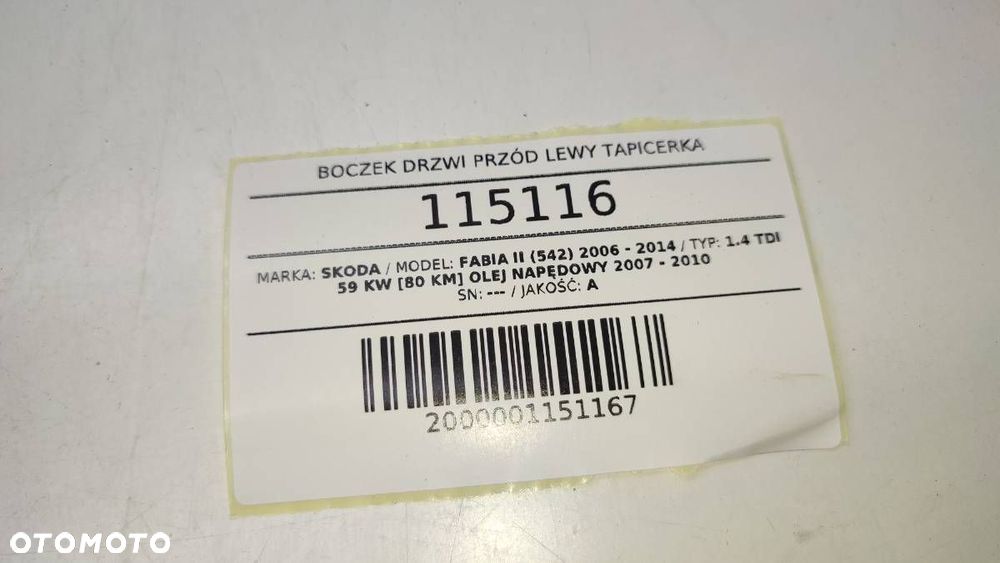 BOCZEK DRZWI PRZÓD PRZEDNI LEWY TAPICERKA SKODA FABIA II - 6