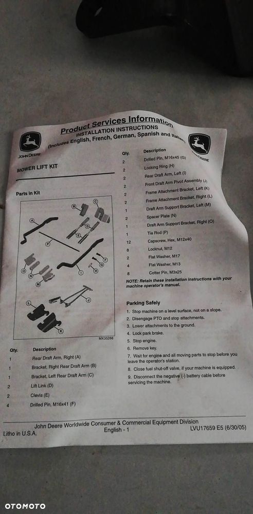 Zestaw opuszczania zaczep John Deere 2520 LVB25687 - 7
