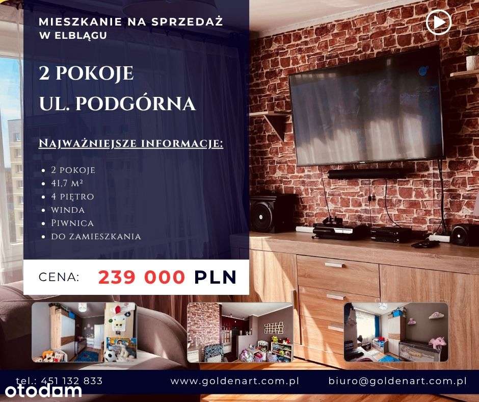 2 pokoje w Elblągu za 239 000 zł | 41,7 m² | winda
