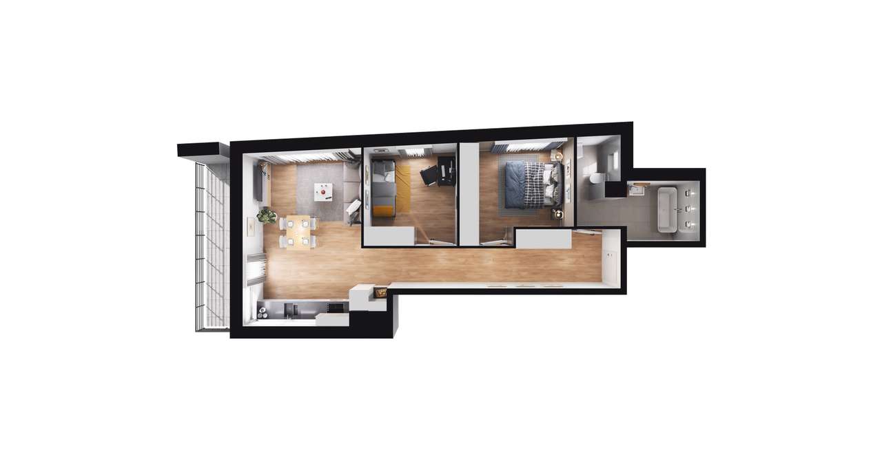 3-pokojowe mieszkanie 59m2 + balkon - Pełny obrazek: 3/11