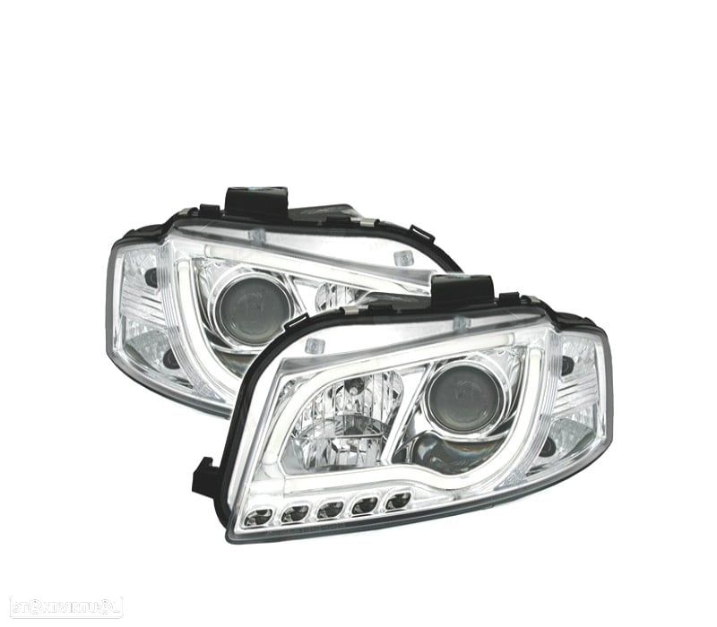 FARÓIS AUDI A3 8P 03-08 LUZ DIURNA TUBE LIGHT FUNDO CROMADO - 2