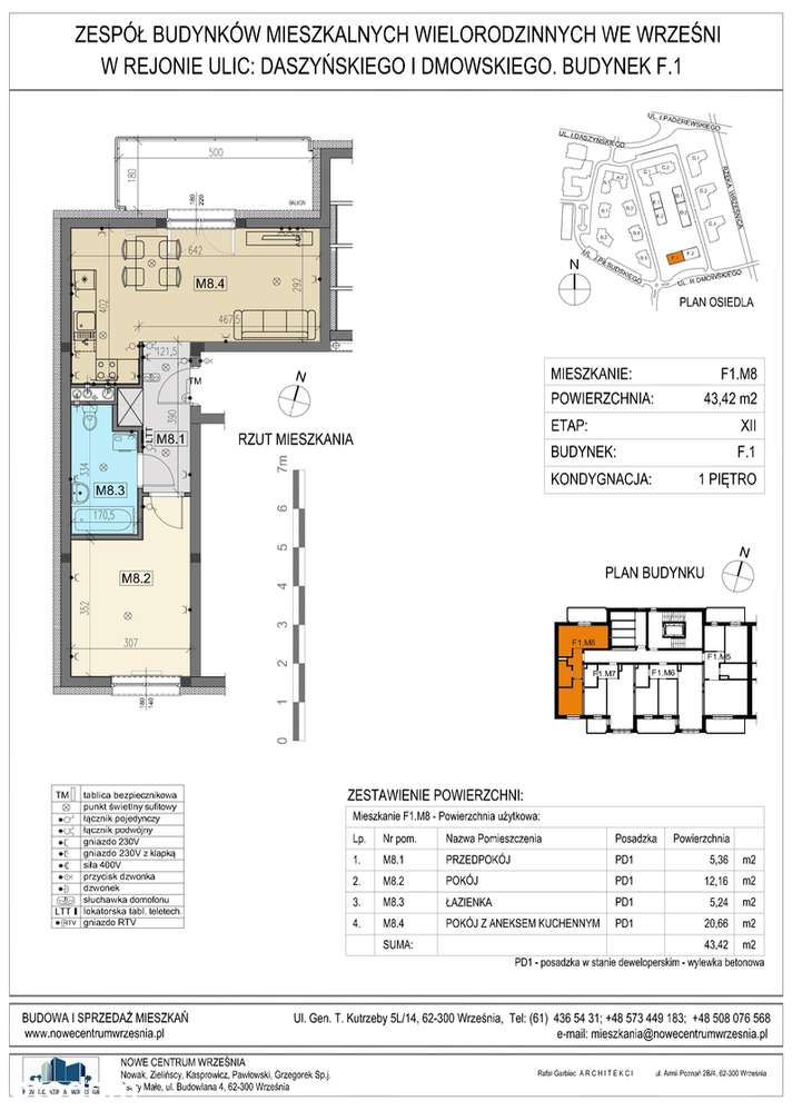 Mieszkanie F1.M8 - 43,42 m2 + skrytka lokatorska K5 - 2,9 m2