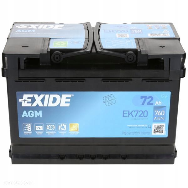Akumulator Exide EK720 12V 72Ah 760A L3 AGM StartStop - 20,4 kg - 2