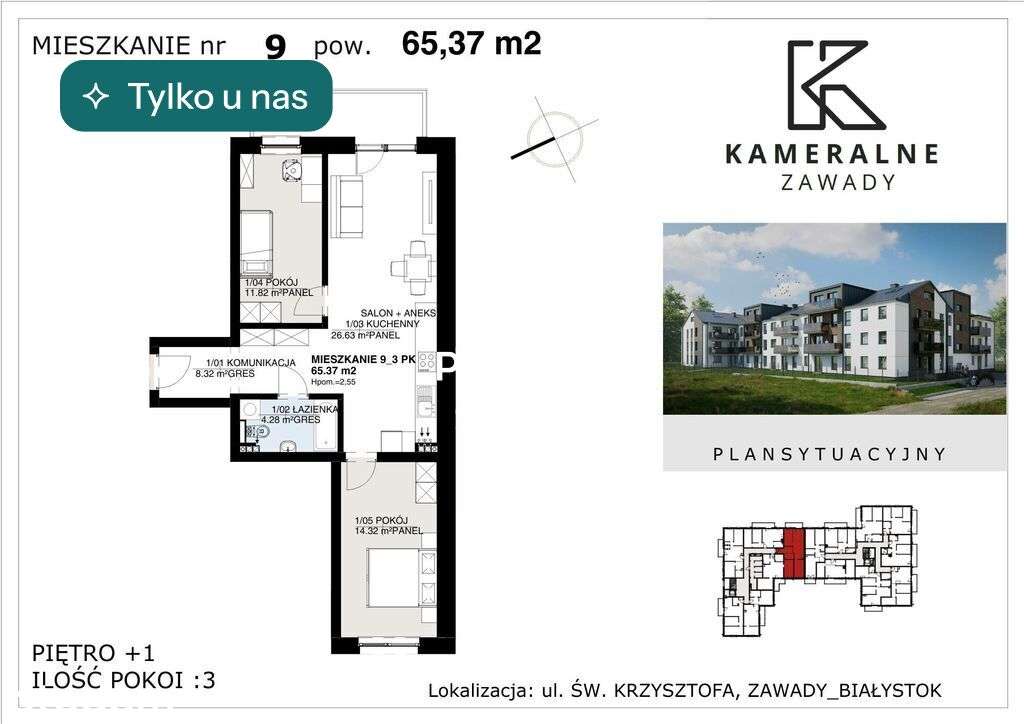 Kameralne Zawady - 65,37m2, I Piętro