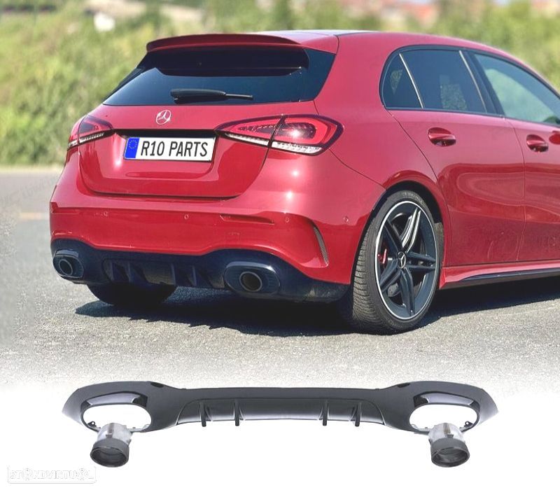 DIFUSOR MERCEDES CLASE A W177 18- LOOK AMG PRETO BRILHANTE + PONTEIRAS ESCAPE - 1