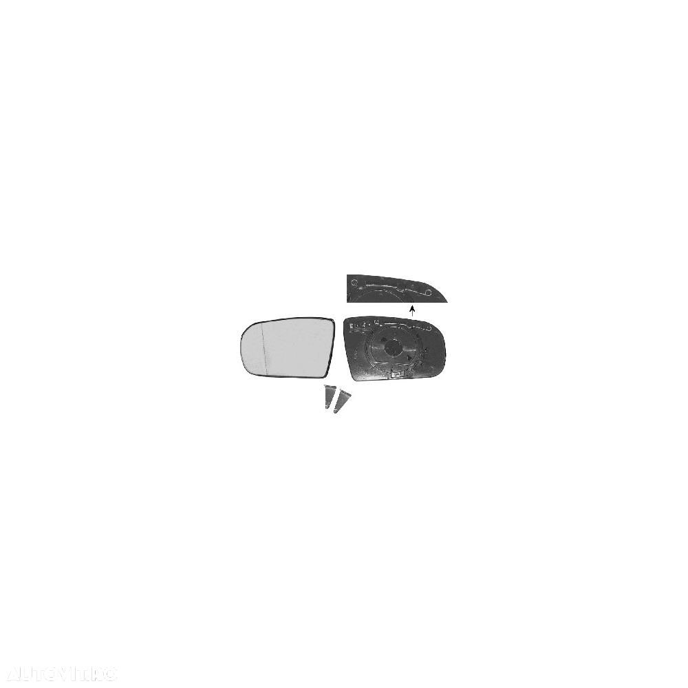 Geam oglinda Mercedes Clasa C (W203) 05.2000-03.2007, Clasa CL (C215) 09.1999-12.2005, Clasa S (W220) 10.1998-08.2005, stanga/dreapta, Albastra, Cu incalzire, Convex, A2108100721 5003544E - 1