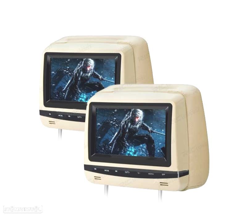 ENCOSTO DE CABEÇA MULTIMEDIA 7 PULGADAS HD TÁCTIL USB SD COR EM BEJE - 1
