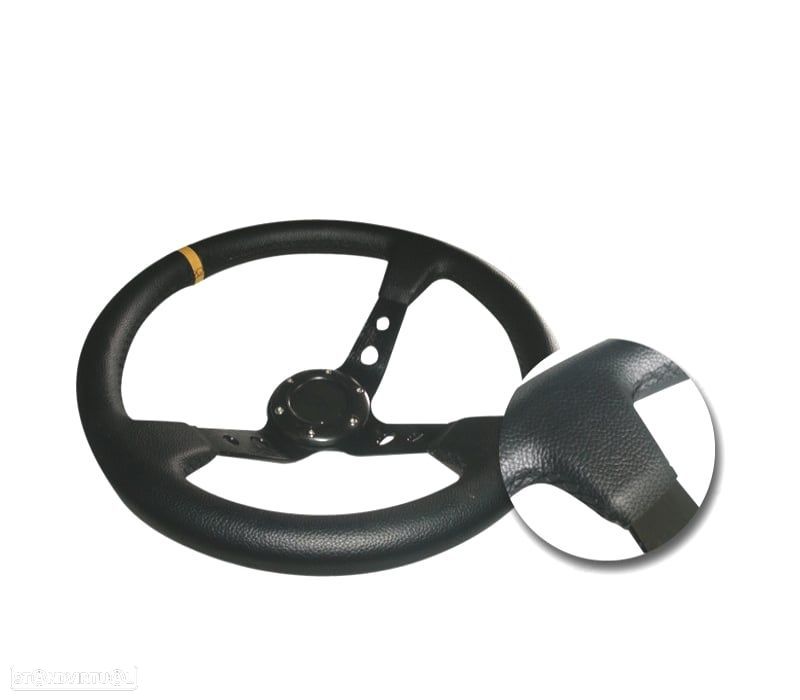 VOLANTE INVERTIDO PELE SINTÉTICA PRETA BRAÇOS PRETOS E ACENTO AMARELO WRC3 - 1