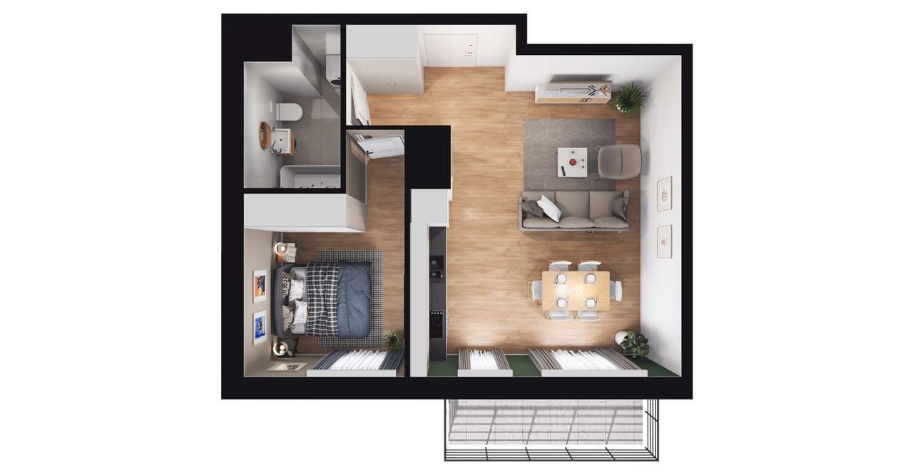 2-pokojowe mieszkanie 43m2 + balkon Bezpośrednio - Pełny obrazek: 2/9