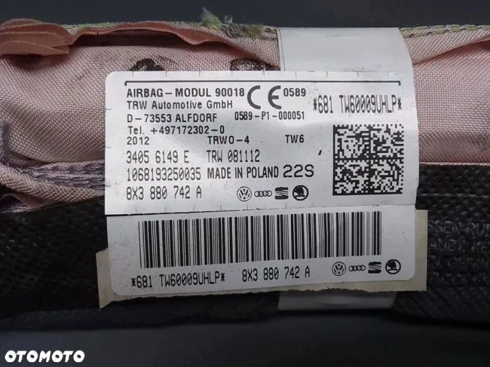 Audi A1 8X 3-Drzwi Airbag Kurtyna Prawa 8X3880742A - 3