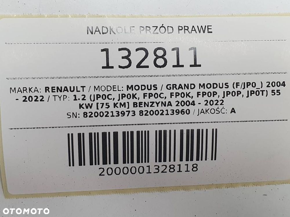 NADKOLE PRZÓD PRAWE RENAULT MODUS 8200213973 8200213960 ORYGINAŁ - 10