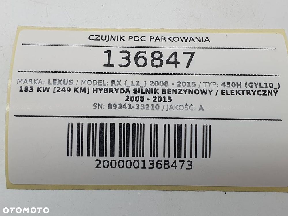 CZUJNIK PDC PARKOWANIA LEXUS RX 450H III 89341-33210 - 5