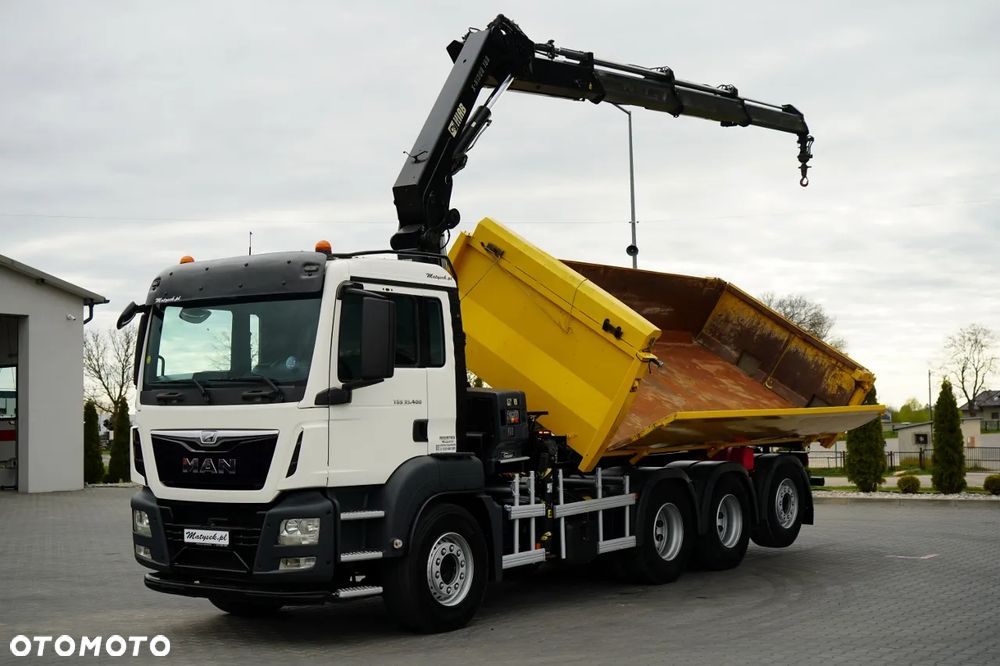 MAN TGS 32.400 / 8x4 / TRIDEM / WYWROTKA 2 STRONNA / HYDROBURTA / BORDMATIC + HDS HIAB 188 E-3D / ROTATOR  / PILOT / EURO 6 - 7