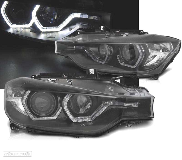 FARÓIS PARA BMW F30 F31 11-15 XENON AFS ANGEL EYES DRL LED PRETOS