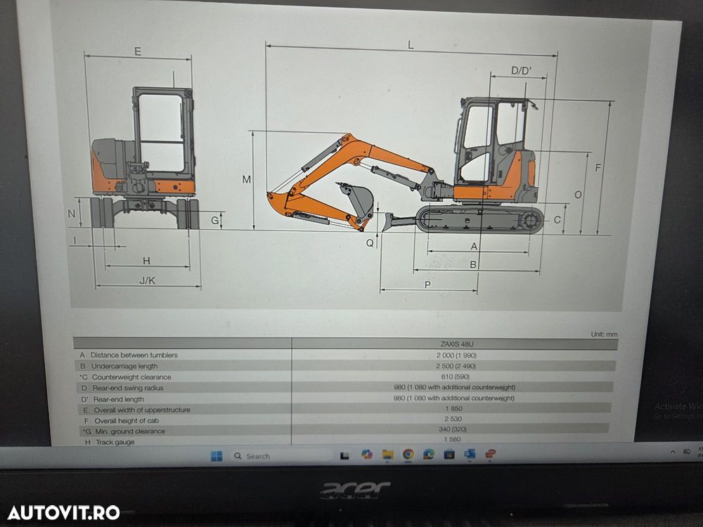 Hitachi ZX48U-6, 2023, 2.662h, CUPLA RAPIDA HIDR+3 CUPE NOI, Lama nivelare, Masa operationala 5t, latime 2m, ad sapare 4m, ridica 2,6t, Aer cond, Antifurt, senile 80% ok, posibil leasing 4 ani, PROMOTIE 39.500 EUR+Tva - 11