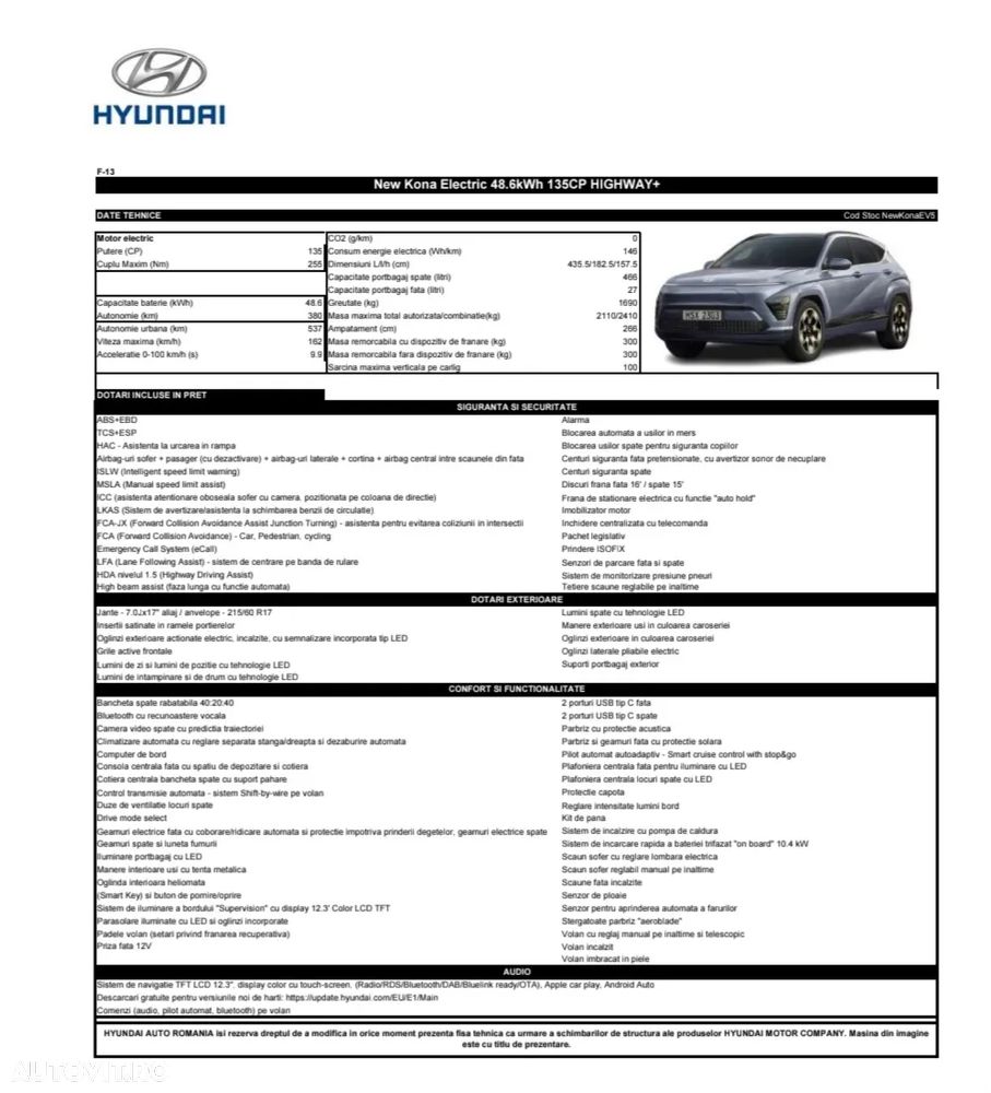 Hyundai KONA BEV 135 CP 48.6 kWh Highway+ - 12