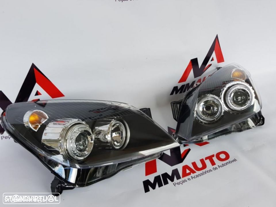 Faróis Angel Eyes Opel Astra H Fundo Preto - 3