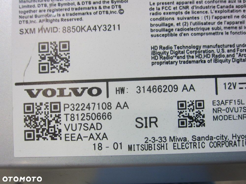 VOLVO XC40 XC 40 RADIO USA NAWIGACJA CZYTNIK MODUŁ HARMAN KARDON 31466209 - 8