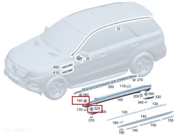 MERCEDES W223 R231 EQC Spinka klips progu OE - 2
