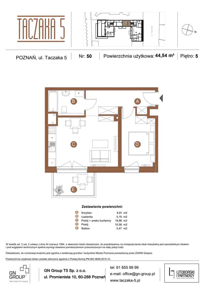 Taczaka 5 | apartament 2-pok. z widokiem na zielony dziedziniec | 50 - Pełny obrazek: 3/24