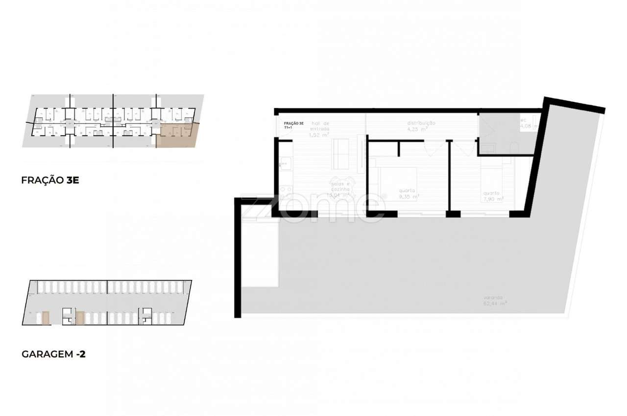 Apartamento T1+1 (3E) localizado no piso 3, com área total de 145 m2. - Grande imagem: 3/22