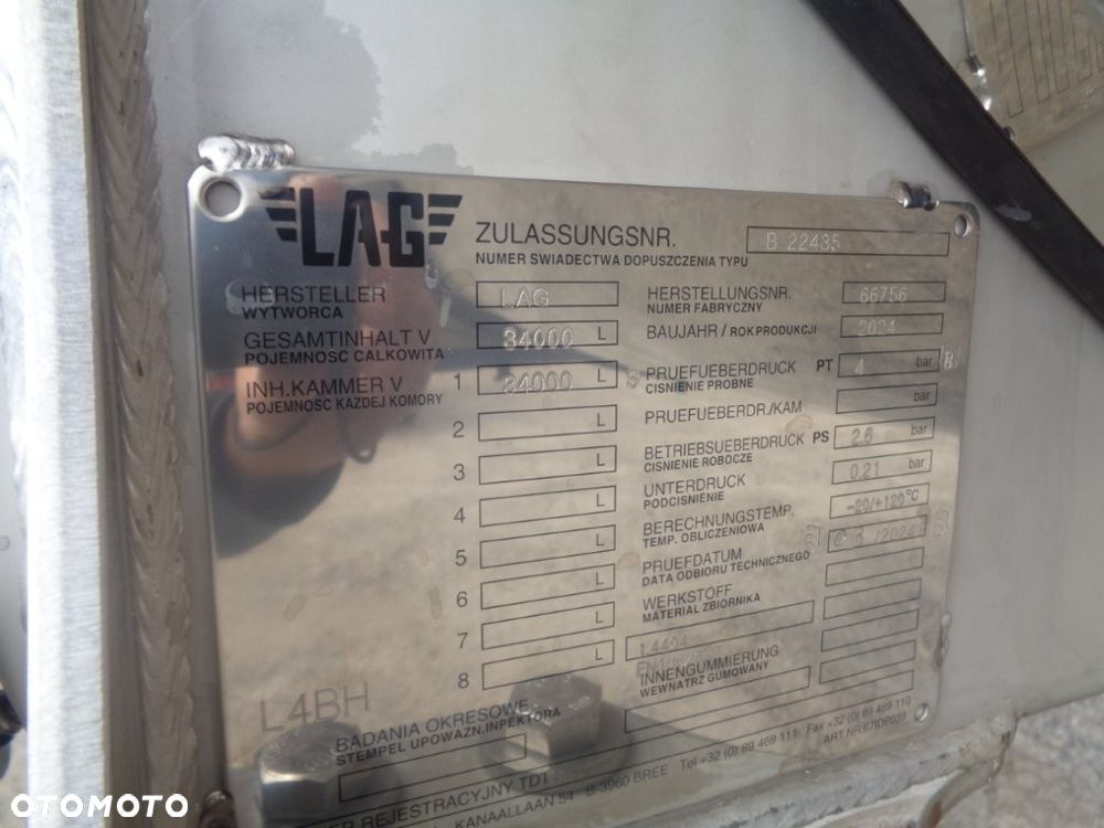 Lag cysterna chemiczna L4BH - 30.000 L lub 34.000 L - 1 komora - 36