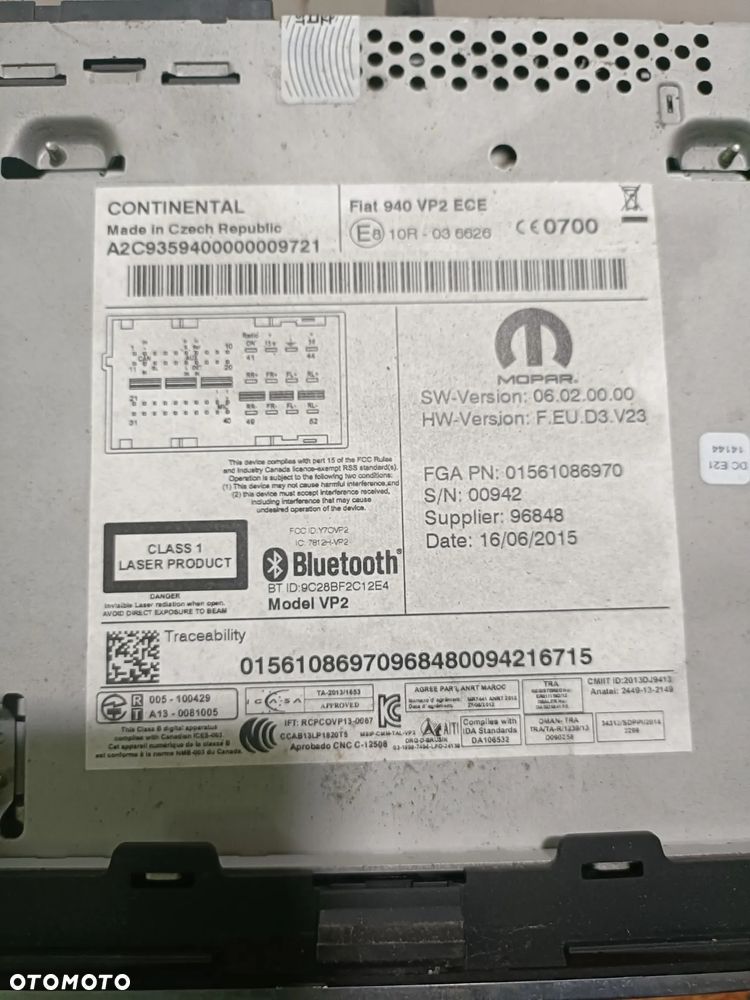 ALFA ROMEO GIULIETTA II 10-16 r. RADIOODTWARZACZ RADIOODBIORNIK RADIO 01561086970 + - 4