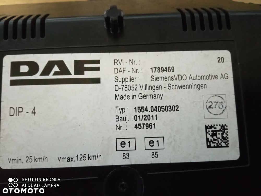 licznik, zegary DAF XF 105 EURO5 nr 1789469 - 3
