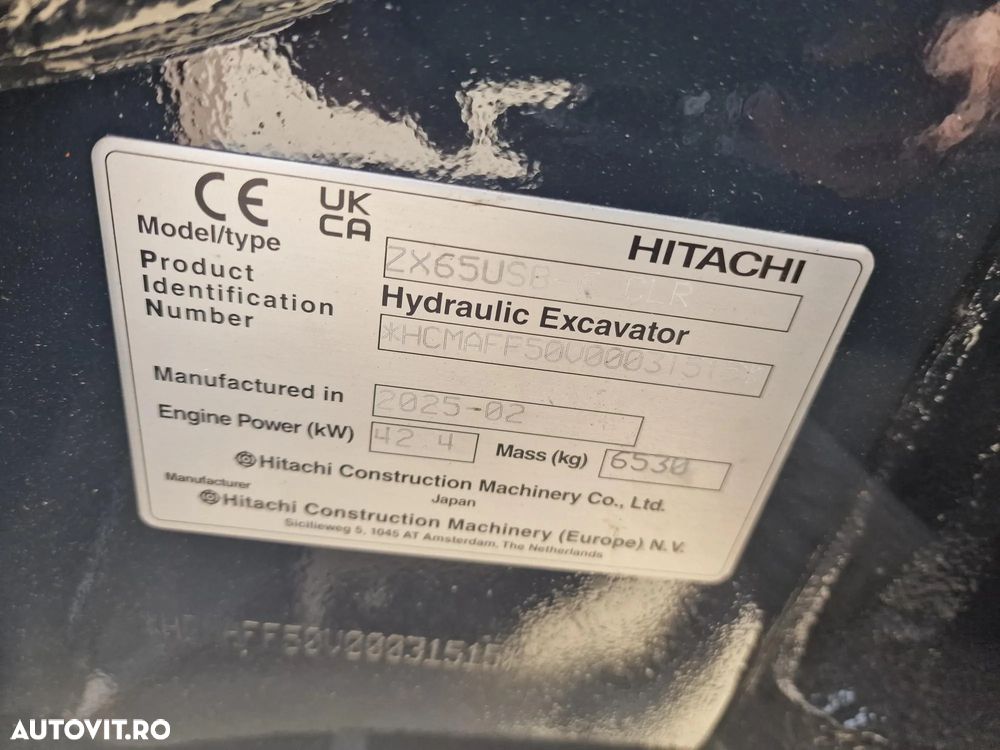 Hitachi ZX65, 6,5tone, 2025, NOU, 66.900 EUR+Tva, PROMOTIE CUPLA RAPIDA+3 CUPE NOI, Aer cond, Inst picon, Ad sapare 4,5m, latime 2m, inaltime 2,55m, posibilitate leasing 5 ani, SUPER PRET 66.900 EUR+Tva - 12