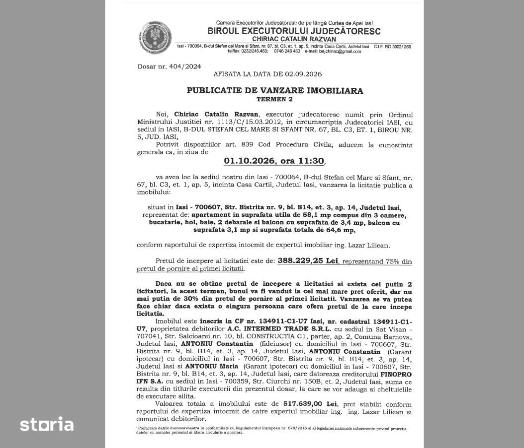 Ap. 3 camere 64 mp (Alexandru cel Bun) la licitație, cca. ! — fotografia 3