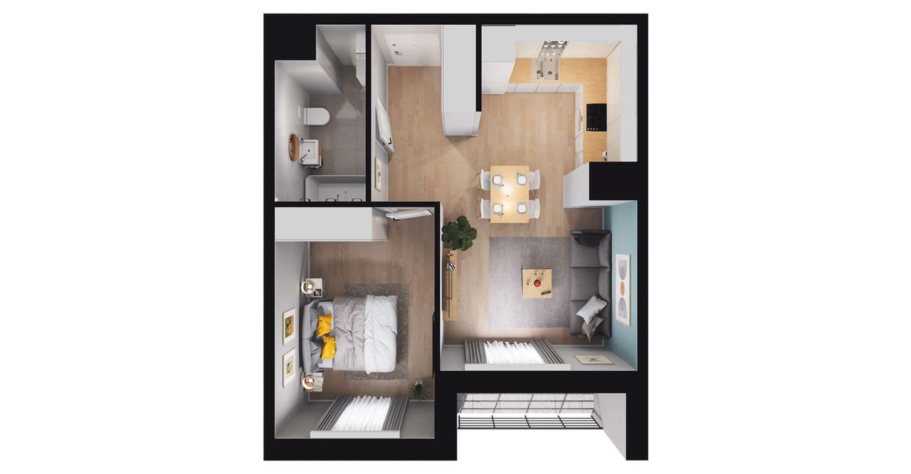 2-pokojowe mieszkanie 40m2 + loggia - Pełny obrazek: 3/15