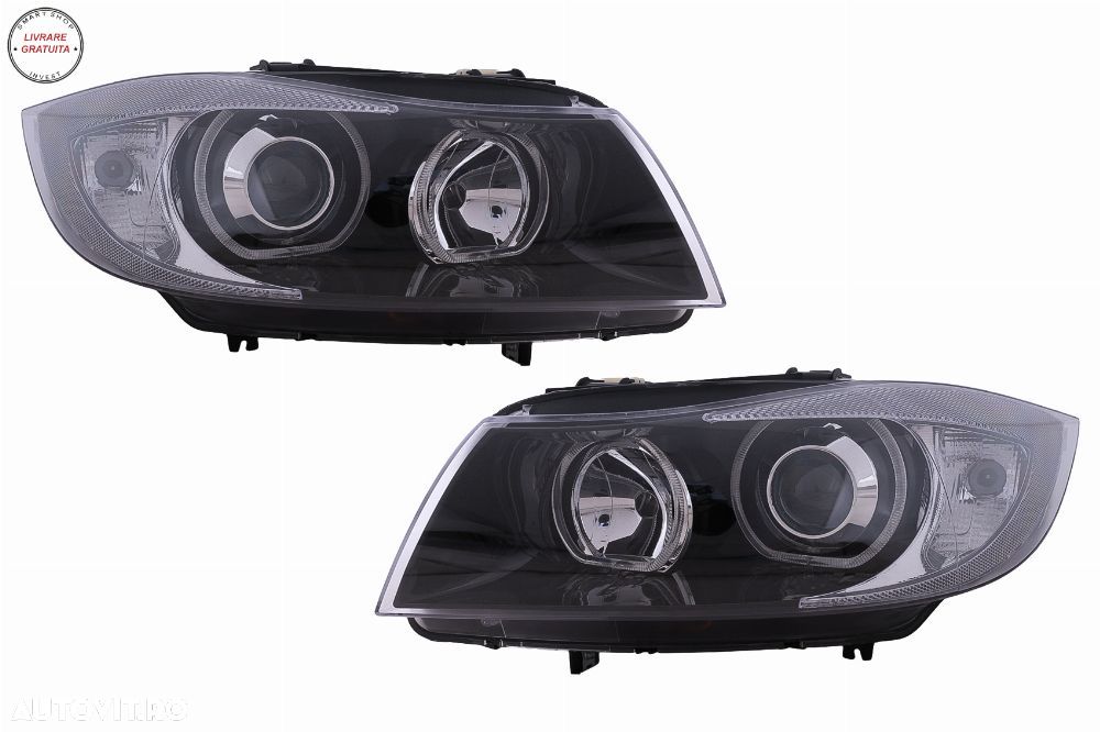 Faruri Angel Eyes BMW Seria 3 E90 Sedan E91 Touring (03.2005-2011) Negru- livrare gratuita - 1