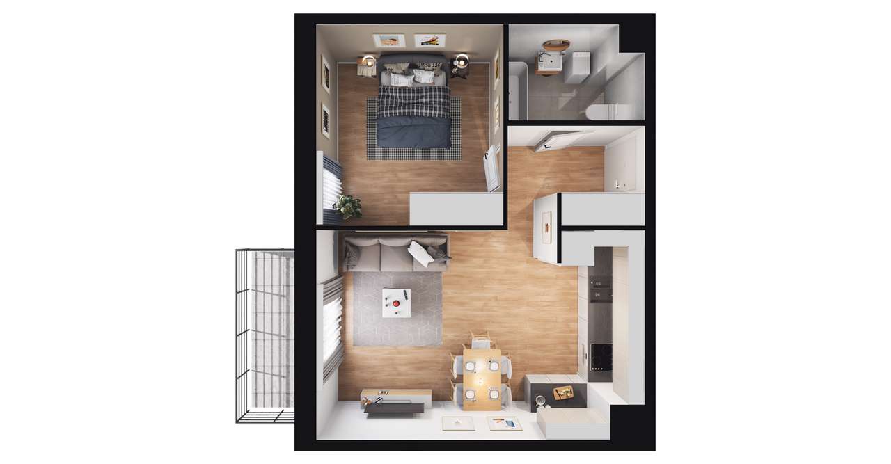 2-pokojowe mieszkanie 43m2 + balkon Bezpośrednio - Pełny obrazek: 2/15