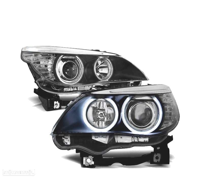FARÓIS BMW E60 E61 03-07 ANGEL EYES CCFL BLACK PRETO - 2
