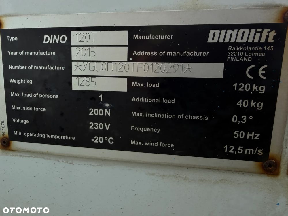 Nifty DINO 120T. Zwyżka koszowa 12 metrów wysuwana na raz. Podnośnik HDS. Napęd Hydrauliczny na dwa koła. Obraca się w koło 360. jak nówka z salonu. 2016 rok. 1220 mtg. Książka Serwisowa od nowości do wglądu. PRĄD 230v. 4 sekcje sterowania na dole. Nowy model! Z komuny Norweskiej. Używana była 1 raz do roku. Serwisowana w DEKRA do końca OKAZJA. Zwyżka Obrotowa. Poziomowanie kosza. Pełna Hydraulika. Sterowanie góra dół! Wysuwane ramie. Wieniec tryby zero zużycia! Ani deka luzów i wycieków. Mała lekka i zwinna zwyżka o potężnym zasięgu. OKAZJA TANIO. Do rejestracji. Import Norwegia! Posiadam 4 sztuki wszystkie jak nowe z salonu. Zapraszam do przetestowania. Nowy Sącz. woj. Małopolskie - 6