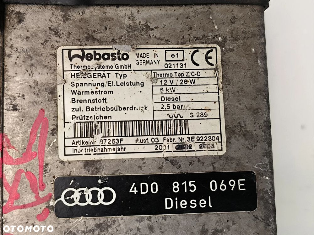Ogrzewanie postojowe Webasto 4D0815069E AUDI A8 - 5