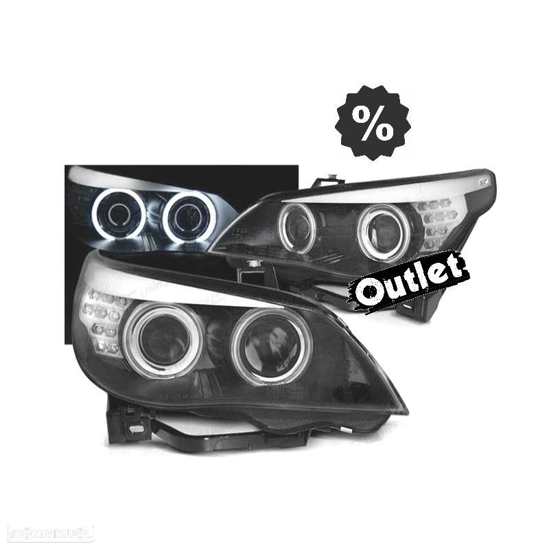 R145032C2 FARÓIS XENON BMW SÉRIE 5 E60 05-07 OLHOS DE ANJO CCFL FUNDO NEGRO - 1