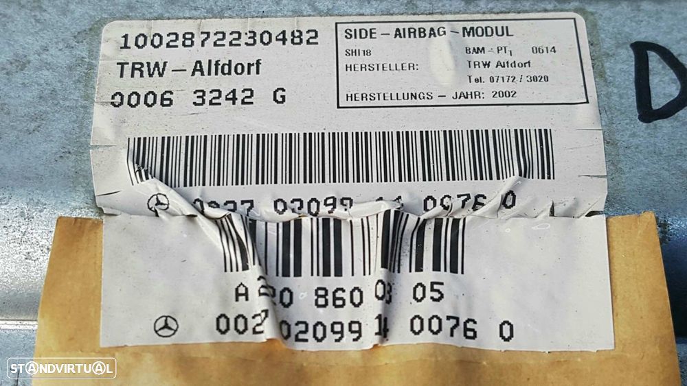 AIRBAG DA PORTA DIANTEIRA ESQUERDA MERCEDES CLASE S (W220) BERLINA 320 CDI (220.... - 4