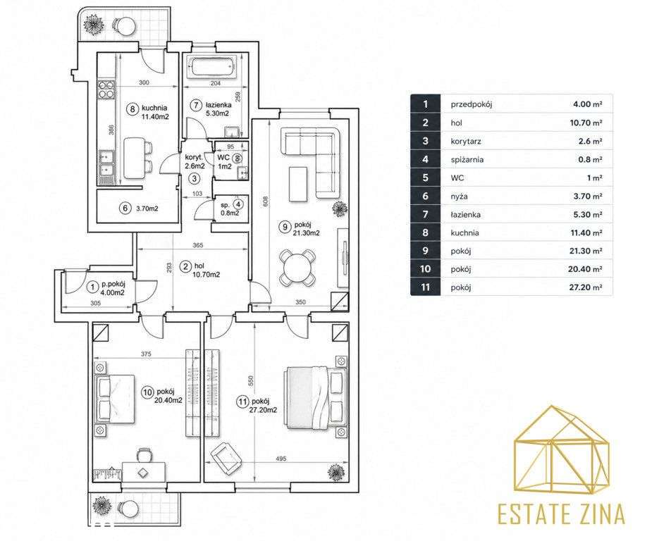 3 pokoje | 110 m² | 2 balkony | Krasińskiego