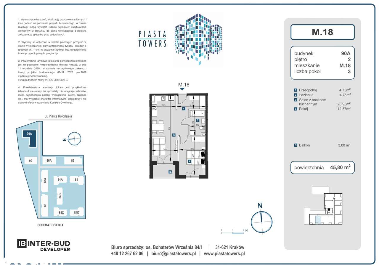 2-pokojowe mieszkanie 45m2 + balkon