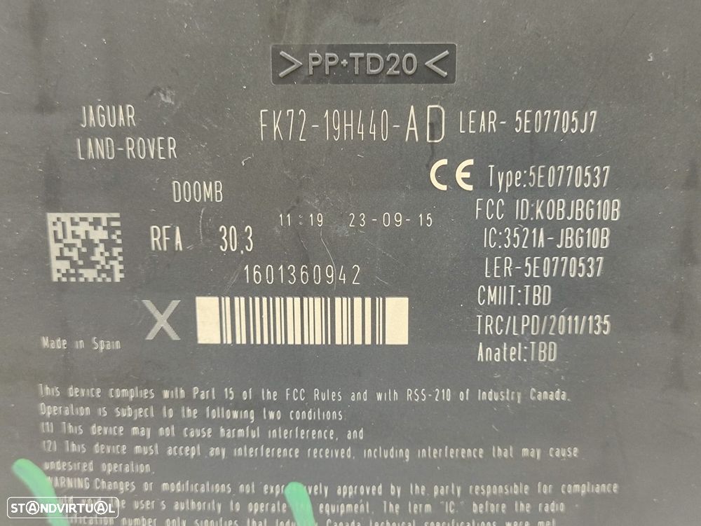 Módulo Controlo Entrada Sem Chave Keyless Original Jaguar XE X760 FK7219H440AD - 8