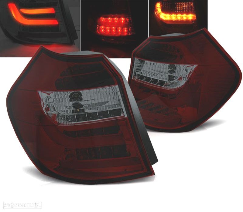 FAROLINS TRASEIROS BMW E81 E87 04-07 VERMELHAS FUMADAS BARRA DE LED - 1