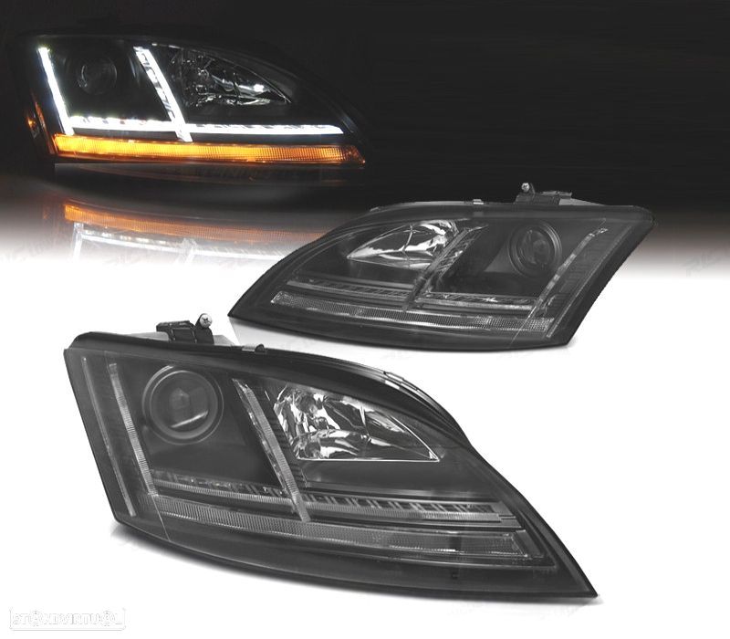 FARÓIS XENON COM LUZ DIURNA LED DINAMICOS AUDI TT 8J 06-10 FUNDO PRETO - 1