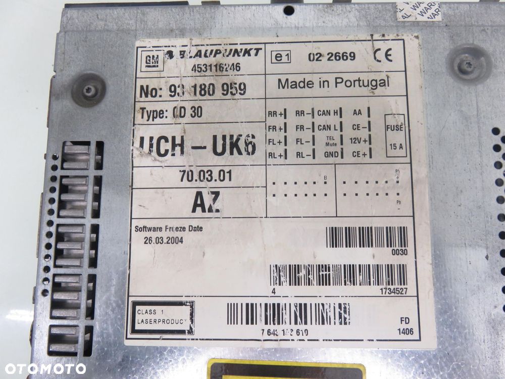 RADIO CD30 OPEL ASTRA III H 93180959 13111165 102487000 - 2