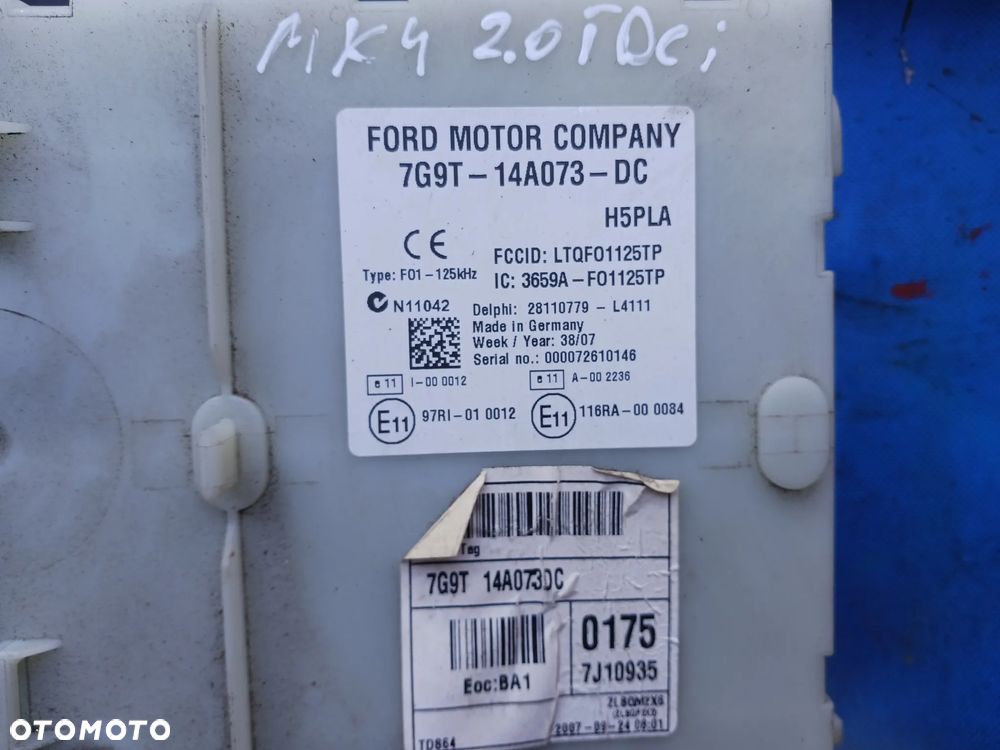 Ford Mondeo Mk4 IV 2.0 TDCI ZESTAW STARTOWY do odpalenia silnika 3CRF J38AC sterownik silnika 5WS40594E-T ECU 7G91-12A650-DF moduł 7G9T-14A073-DC stacyjka kluczyk zegary 6M2T10849CN - 2