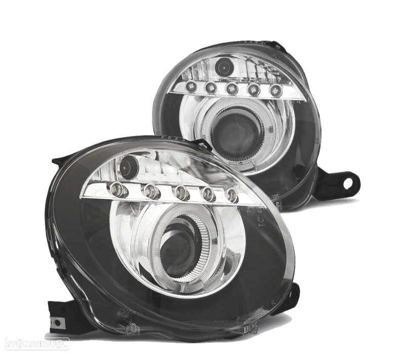 FARÓIS FIAT 07-15 LUZ DIURNA ANGEL EYES FUNDO PRETO - 1