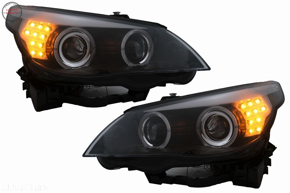 Faruri LED Angel Eyes BMW Seria 5 E60 E61 (2003-2007) LCI Design Negru- livrare gratuita - 9